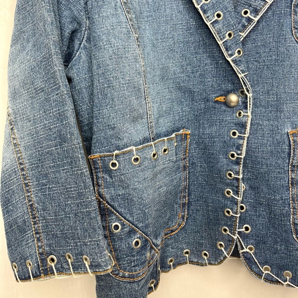 Vintage Vezucci Blue Jean Denim Jacket Women's Size Large White Rope Western - Picture 5 of 5